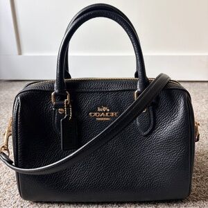 Coach Rowan Black pebbled Leather Satchel